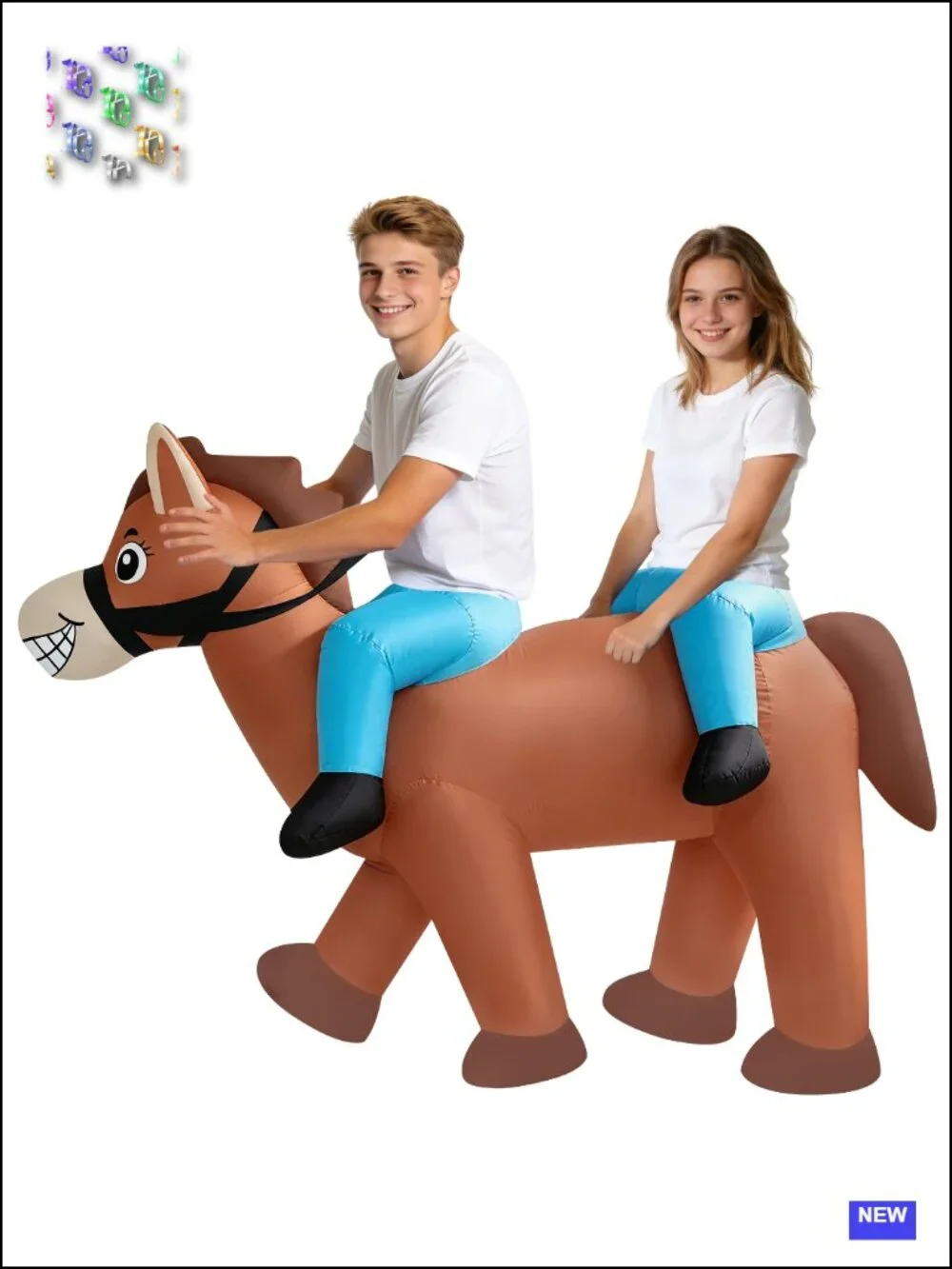 2-Person Inflatable Horse Costume Adult Ride On Funny Blow Up Suit Halloween